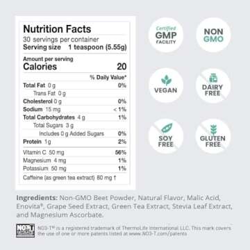 HumanN SuperBeets Energy Plus with Grape Seed Extract - Beet Root Powder, Green Tea Extract, Caffeine, Vitamin C - Non-GMO - 5.87oz