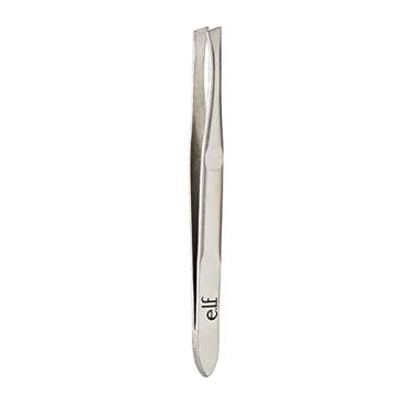 e.l.f. Slant Tweezer, Professional Quality Stainless Steel, Provides a Strong Grip, Removes Hairs Accurately, Shapes, Defines, Easy To Use, Ergonomically-Designed