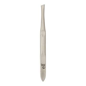 e.l.f. Slant Tweezer, Professional Quality Stainless Steel, Provides a Strong Grip, Removes Hairs Accurately, Shapes, Defines, Easy To Use, Ergonomically-Designed