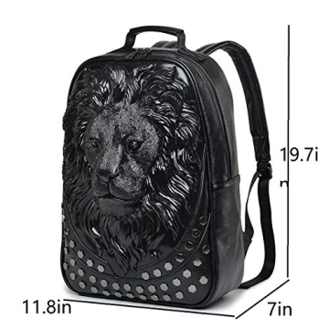 Stylish 3D Lion Leather Laptop Backpack for All Ages