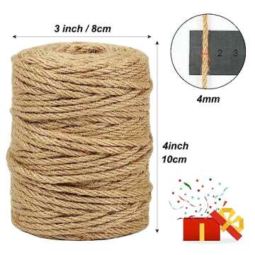 Tenn Well Jute Twine, 164 Feet 4mm Natural Garden Twine Rope for Crafts, Gardening, Gift Wrapping, Packing, Recycling, Christmas Ornaments, Holiday Decorations