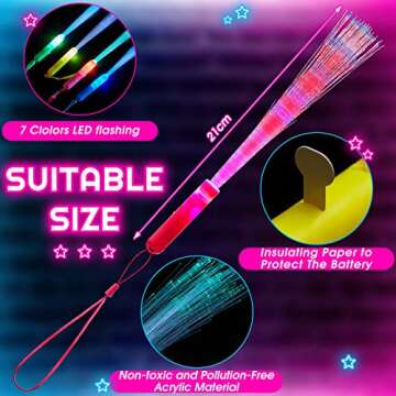 Lewtemi 48 Pieces Glow Fiber Wands - LED Flashing Sticks for Colorful Parties