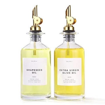 Molimoli - Premium Olive Oil Dispenser Bottles for Kitchen with Pourer - Oil and Vinegar Dispenser Set, Glass Oil Dispenser for Kitchen, Dispenser Bottle of 350ml - Set of 2