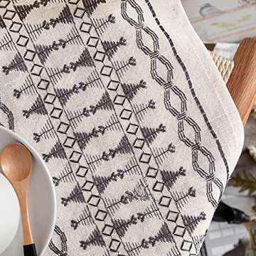 jinchan Boho Curtains for Bedroom Beige Linen Blend Curtains Gray Embroidered Bordered Living Room Drapes 90 Inch Length Bohemian Light Filtering Grommet 2 Panels Grey on Beige