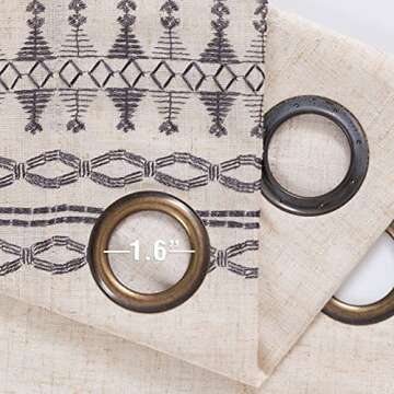 jinchan Boho Curtains for Bedroom Beige Linen Blend Curtains Gray Embroidered Bordered Living Room Drapes 90 Inch Length Bohemian Light Filtering Grommet 2 Panels Grey on Beige