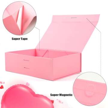 Large Gift Box, 5-Pack Magnetic Lid Gift Box Ribbon Closure Bo Elegant Gift Packaging Luxury Gift Box Decorative Gift Box,10.5x7.5x3.1" - Multi-Occasion Packaging Boxes (Pink)
