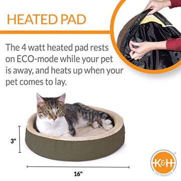 K&H Pet Products Thermo-Kitty Cuddle Up Heated Cat Beds for Indoor Cats & Dogs, Orthopedic Base Warm...