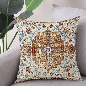 Gujiahone Outdoor Waterproof Pillow Covers 18X18 Inch Set of 2 Bohemian Vintage Carpet Pattern Pillow Covers Brown Blue Ethnic Design Decorative Farmhouse Pillow Covers for Couch Garden Balcony