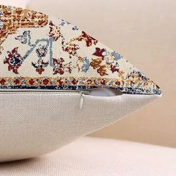 Gujiahone Outdoor Waterproof Pillow Covers 18X18 Inch Set of 2 Bohemian Vintage Carpet Pattern Pillow Covers Brown Blue Ethnic Design Decorative Farmhouse Pillow Covers for Couch Garden Balcony