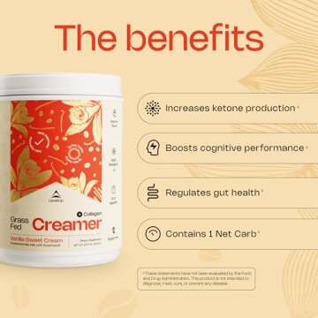 LevelUp Creamer, with Energizing MCT Oil and Collagen Peptides, Keto Coffee Creamer, Supports Natural Energy & Ketone Production - Vanilla Sweet Cream, 11 oz