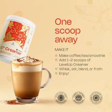 LevelUp Creamer, with Energizing MCT Oil and Collagen Peptides, Keto Coffee Creamer, Supports Natural Energy & Ketone Production - Vanilla Sweet Cream, 11 oz