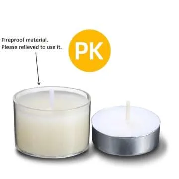 qinxiang 100 Pack Unscented Ivory Clear Cup Tea Light Candles for Dinner, Wedding, Party, Spa, Church, Home Decor Tealights