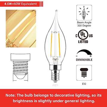 Sengled E12 LED Candelabra Bulb 60W Equivalent Dimmable LED Chandelier Light Bulbs 5W 2700K Soft White 450LM B10 Flame Tip Vintage LED Filament Candle Bulb with Decorative E12 Candelabra Base, 6 Pack