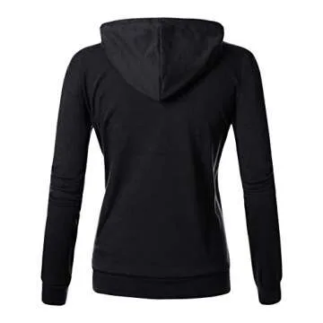 GIVON Basic Lightweight Zip Up Hoodie Long Sleeve Thin Hooded Jacket for Women with Plus Size / DCF200-BLACK-L