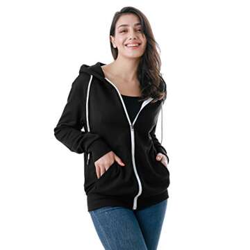 GIVON Basic Lightweight Zip Up Hoodie Long Sleeve Thin Hooded Jacket for Women with Plus Size / DCF200-BLACK-L