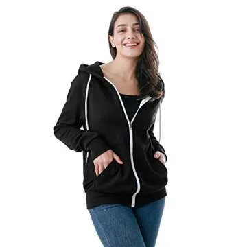GIVON Basic Lightweight Zip Up Hoodie Long Sleeve Thin Hooded Jacket for Women with Plus Size / DCF200-BLACK-L