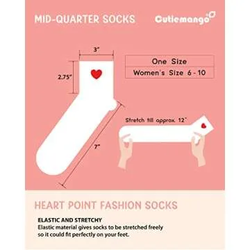 CUTIE MANGO 3 Pair Heart Print Ankle Socks Mid-quarter Daily Casual Soft Comfortable Fit Simple Cute Design Lovely Socks Short Crew Premium Cotton Sox 6,7,8,9,10 size for women (White)