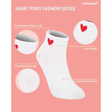 CUTIE MANGO 3 Pair Heart Print Ankle Socks Mid-quarter Daily Casual Soft Comfortable Fit Simple Cute Design Lovely Socks Short Crew Premium Cotton Sox 6,7,8,9,10 size for women (White)