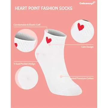 CUTIE MANGO 3 Pair Heart Print Ankle Socks Mid-quarter Daily Casual Soft Comfortable Fit Simple Cute Design Lovely Socks Short Crew Premium Cotton Sox 6,7,8,9,10 size for women (White)
