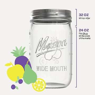 SEWANTA Wide Mouth Mason Jars 32 oz [7 Pack] With mason jar lids and Bands, mason jars 32 oz - For Canning, Fermenting, Pickling - Jar Decor - Microwave/Freeze/Dishwasher Safe.
