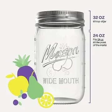 SEWANTA Wide Mouth Mason Jars 32 oz [7 Pack] With mason jar lids and Bands, mason jars 32 oz - For Canning, Fermenting, Pickling - Jar Decor - Microwave/Freeze/Dishwasher Safe.