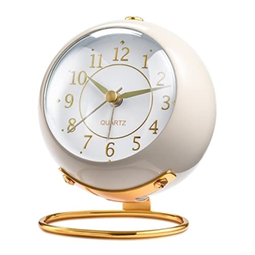 Tetino Retro Alarm Clock - Silent, Battery-Powered with Night Light