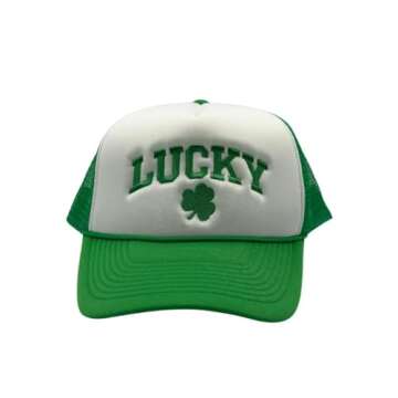 Lucky Clover Trucker Hat - Stylish Green Embroidered Cap for St. Patrick's Day Green Trucker Hat (Po...