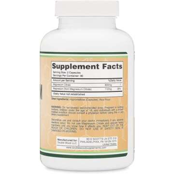 Magnesium Citrate 800mg, 180 Capsules, Digestion & Constipation Support, Vegan Safe, Non-GMO, Double...