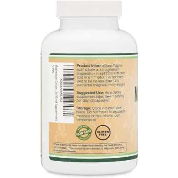 Magnesium Citrate 800mg, 180 Capsules, Digestion & Constipation Support, Vegan Safe, Non-GMO, Double Wood Supplements