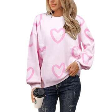 UNIQUEONE Valentines Sweater Women Love Sweatshirt Heart Graphic Knit Sweaters Romantic Valentine Da...