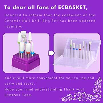 Ceramic Nail Drill Bits Set ECBASKET 7pcs 3/32 inch Diamond Carbide Nail Drill Bit for Remove Acrylic Gel Nails Cuticle Manicure Pedicure