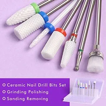 Ceramic Nail Drill Bits Set ECBASKET 7pcs for Easy Nail Care