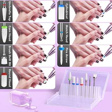 Ceramic Nail Drill Bits Set ECBASKET 7pcs 3/32 inch Diamond Carbide Nail Drill Bit for Remove Acrylic Gel Nails Cuticle Manicure Pedicure