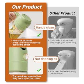 YARRAMATE Olive Oil Dispenser, 2 in 1 Oil Sprayer for Cooking, 16oz/470ml Glass Oil Spray Bottle with Pourer, Food-grade Oil Dispenser and Oil Sprayer for Kitchen, Salad, Frying, BBQ (Black & Green)