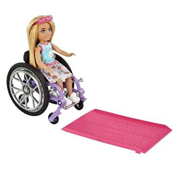 Barbie Chelsea Doll & Wheelchair with Moving Wheels, Ramp, Sticker Sheet & Accessories, Small Doll with Blonde Hair