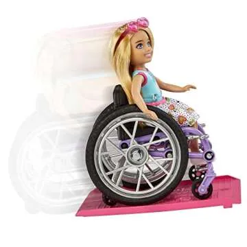 Barbie Chelsea Doll & Wheelchair with Moving Wheels, Ramp, Sticker Sheet & Accessories, Small Doll with Blonde Hair