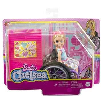 Barbie Chelsea Doll & Wheelchair with Moving Wheels, Ramp, Sticker Sheet & Accessories, Small Doll with Blonde Hair