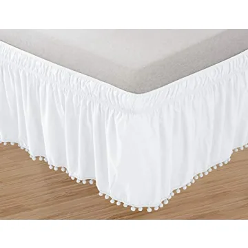 Elegant Comfort Top-Knot Tassle Pompom Fringe Ruffle Skirt Around Style Elastic Bed Wrap- Wrinkle Re...