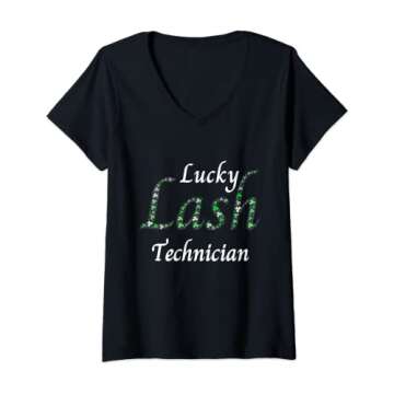 Womens Lucky eyelash technician V-Neck T-Shirt