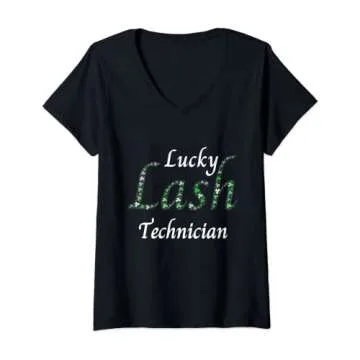 Womens Lucky eyelash technician V-Neck T-Shirt