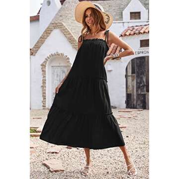 BTFBM Women 2024 Summer Maxi Dresses Sleeveless Spaghetti Strap Casual Sundress Tiered Ruffle Boho C...