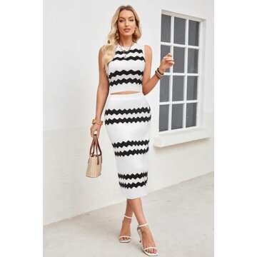 Arach&Cloz Womens Two Piece Sets 2025 Sweater Bodycon Dresses Summer Outfits Tank Top and Midi A-Lin...