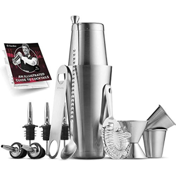 Expert Cocktail Shaker Home Bar Set - 14 Piece Stainless Steel Bar Tools Kit with Shaking Tins, Flat...