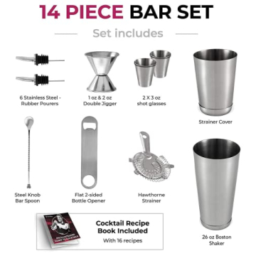 Expert Cocktail Shaker Home Bar Set - 14 Piece Premium Kit