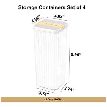 4 PC Food Storage Containers Pantry Container, Airtight Plastic Canisters Food Canisters for Kitchen...