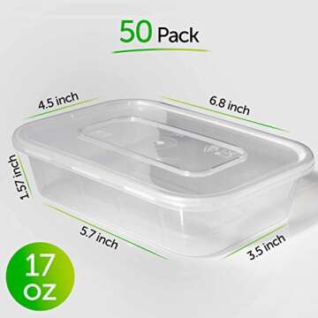 PrepNaturals Food Storage Containers with Lids - Plastic Containers with Lids (50 Pack,17 Ounce)