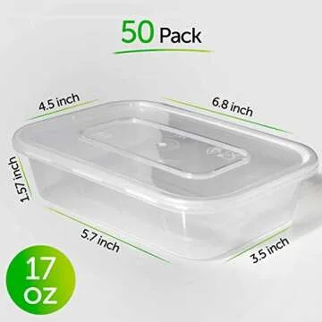 PrepNaturals Food Storage Containers with Lids - Plastic Containers with Lids (50 Pack,17 Ounce)