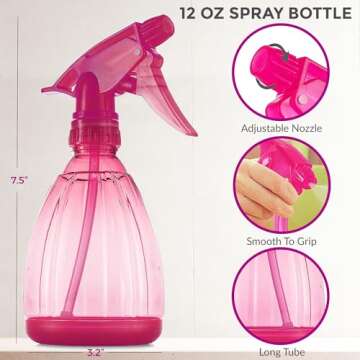 DilaBee Spray Bottles (12 Oz) Water Spray Bottle for Hair, Plants, Cleaning Solutions, Cooking, BBQ, Squirt Bottle for Cats - Empty Spray Bottles - BPA-Free - Multicolor (Pink, 1 Pack)