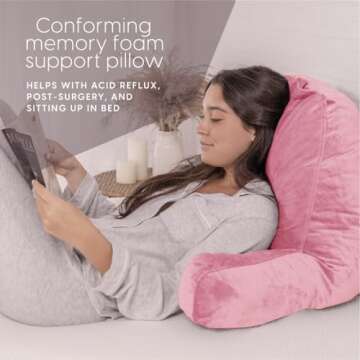 Milliard Reading Pillow with Shredded Memory Foam, Large Adult Backrest with Arms, Back Support for Sitting Up in Bed with Washable Cover (Sit up Pillow) Pink
