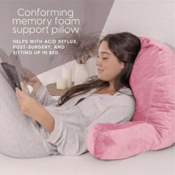 Milliard Reading Pillow with Shredded Memory Foam, Large Adult Backrest with Arms, Back Support for Sitting Up in Bed with Washable Cover (Sit up Pillow) Pink